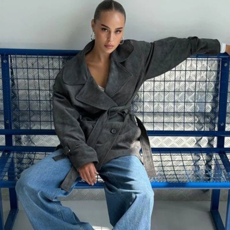 Παλτό Louisa από σουέντ με δέσιμο και κορδόνια