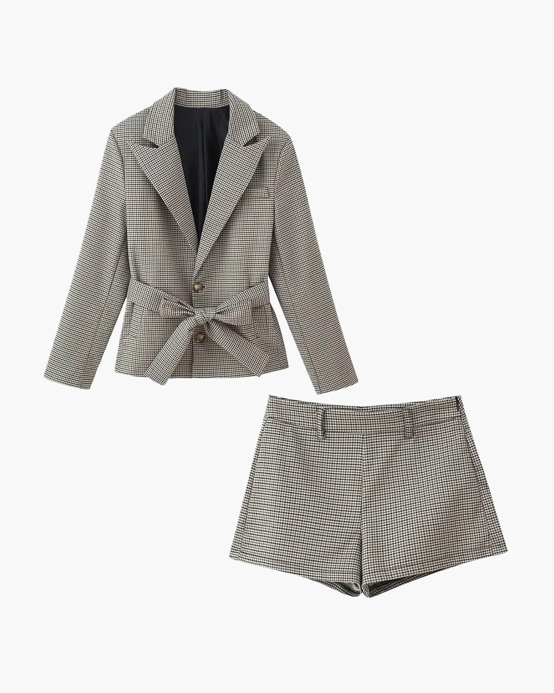 Lucy Houndstooth Belted Shorts Suit