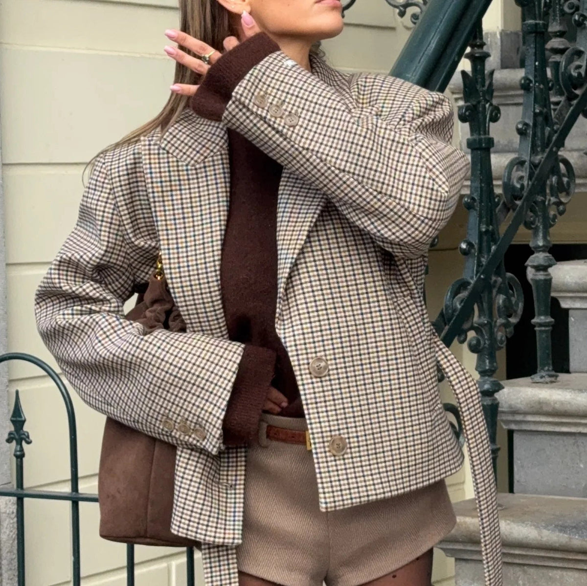Lucy Houndstooth Belted Shorts Suit