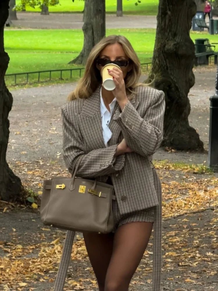 Lucy Houndstooth Belted Shorts Suit