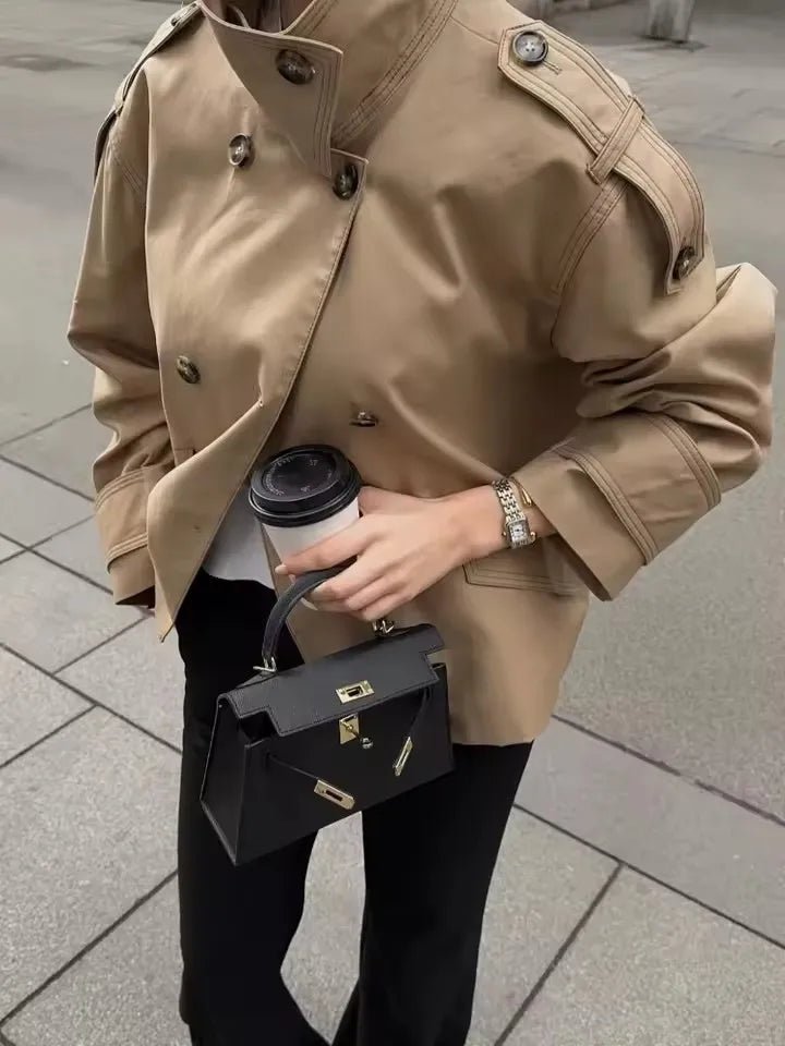 Lucy Stand Collar Cropped Trench Coat