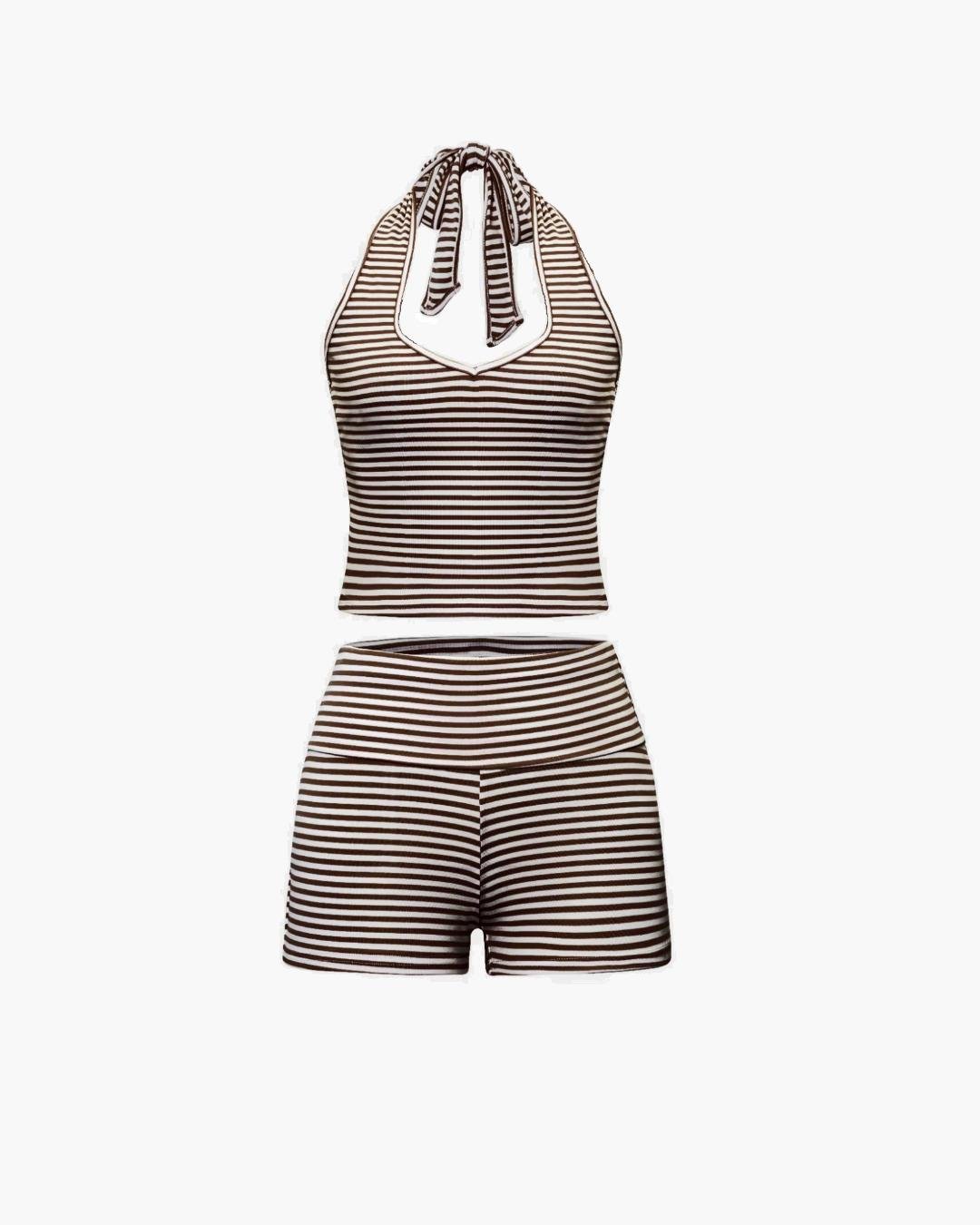 Lucy gestreepte haltertop- en shortset