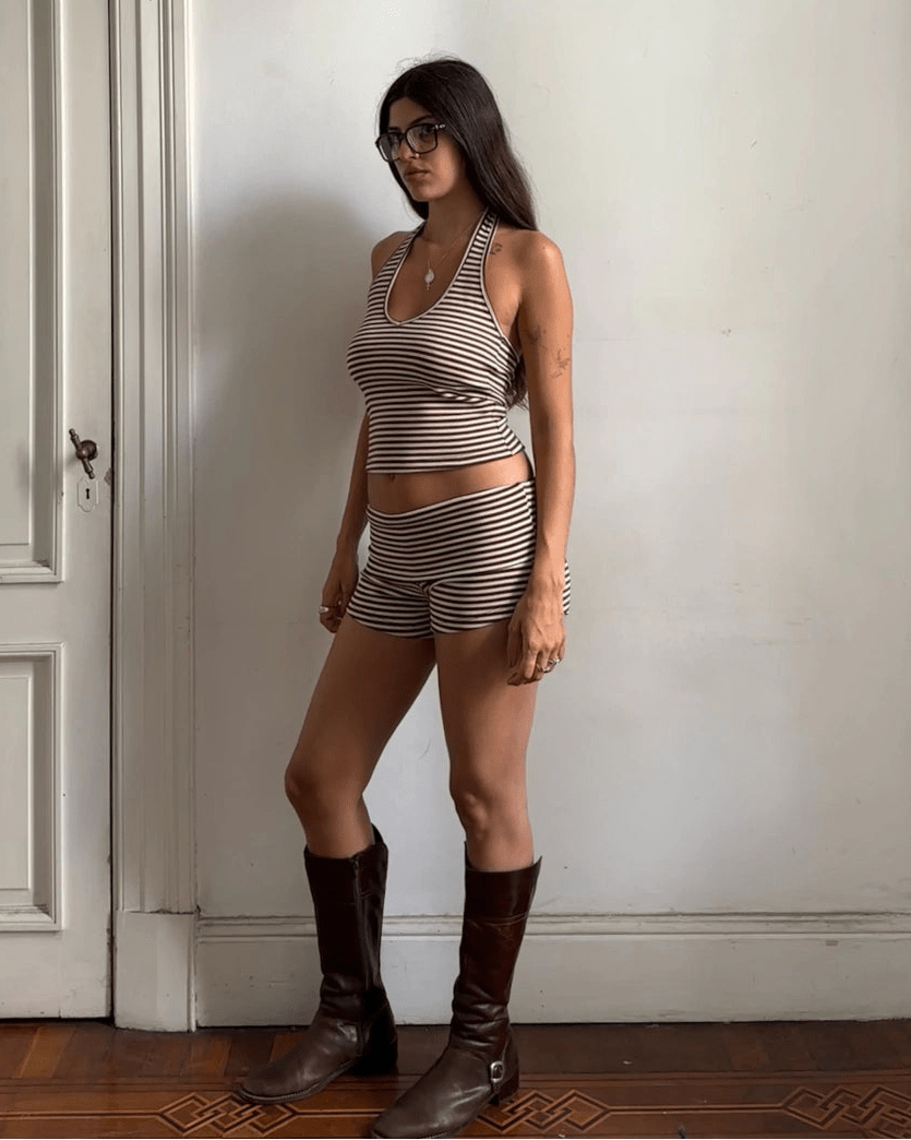 Lucy gestreepte haltertop- en shortset