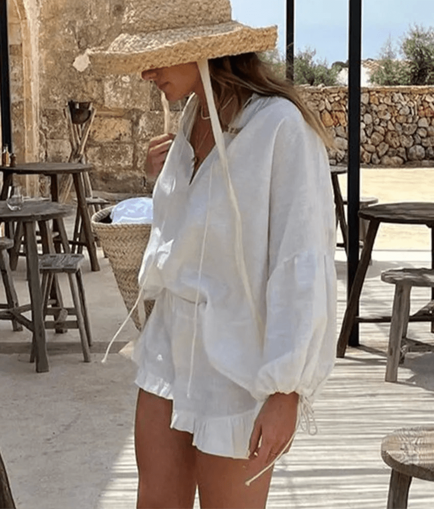 Σετ Luna με μακρυμάνικη μπλούζα με βολάν και σορτς