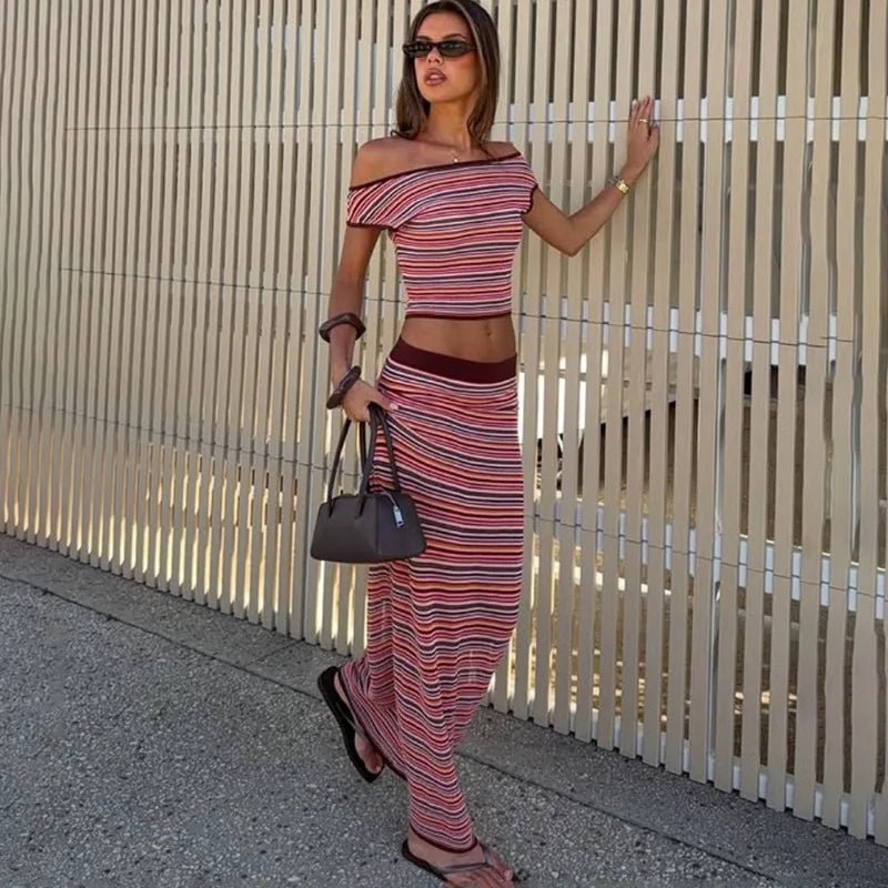 Conjunto de vestido de punto a rayas Lyndie