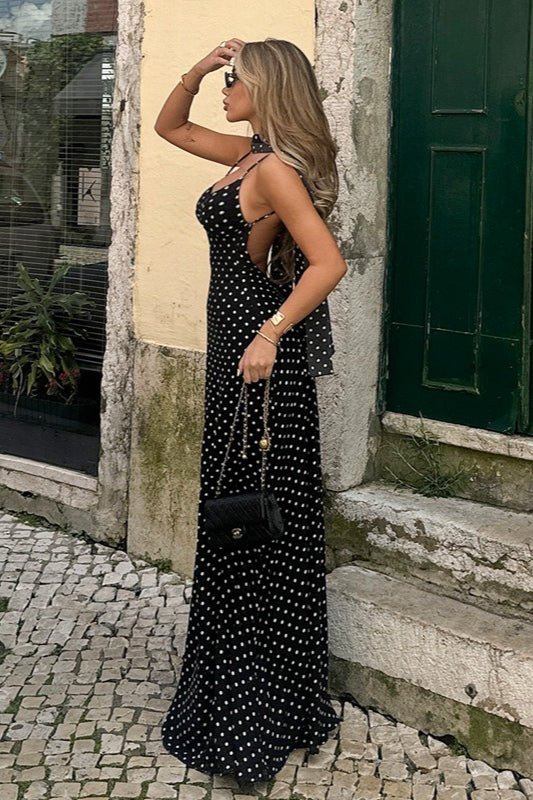 Madeline Polka Dot Backless Maxi Dress