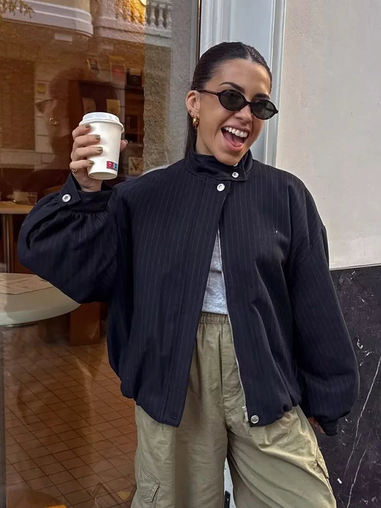 Magnolia Pinstripe Bomber Jacket
