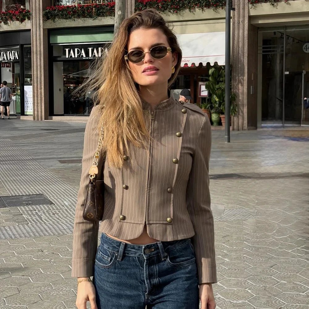Maras randiga blazer med dragkedja