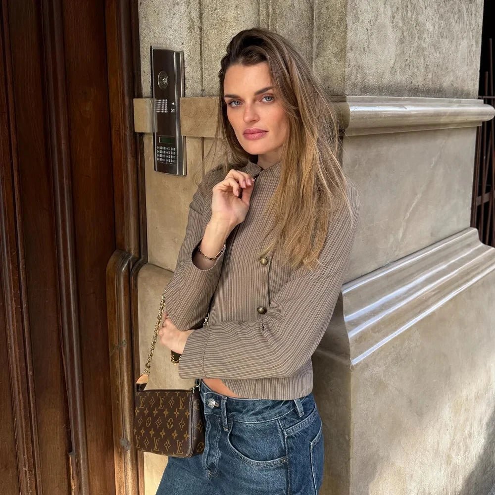 Maras randiga blazer med dragkedja