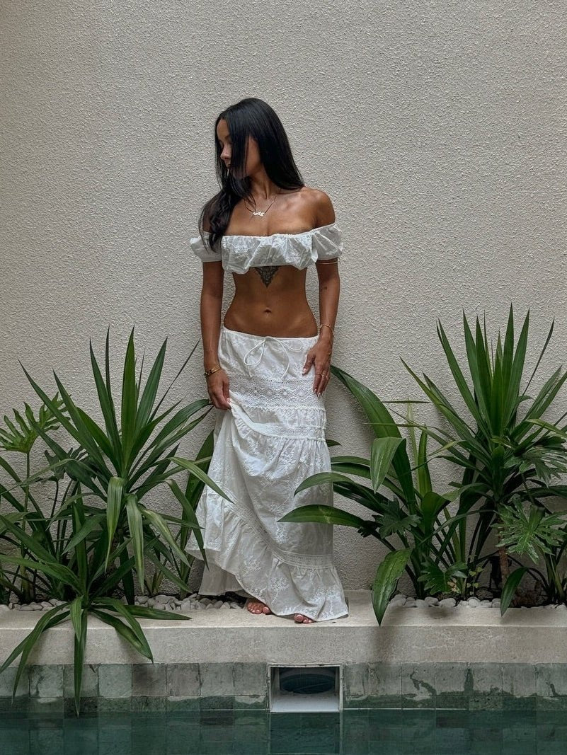 Conjunto bohemio de top corto y falda larga Margot