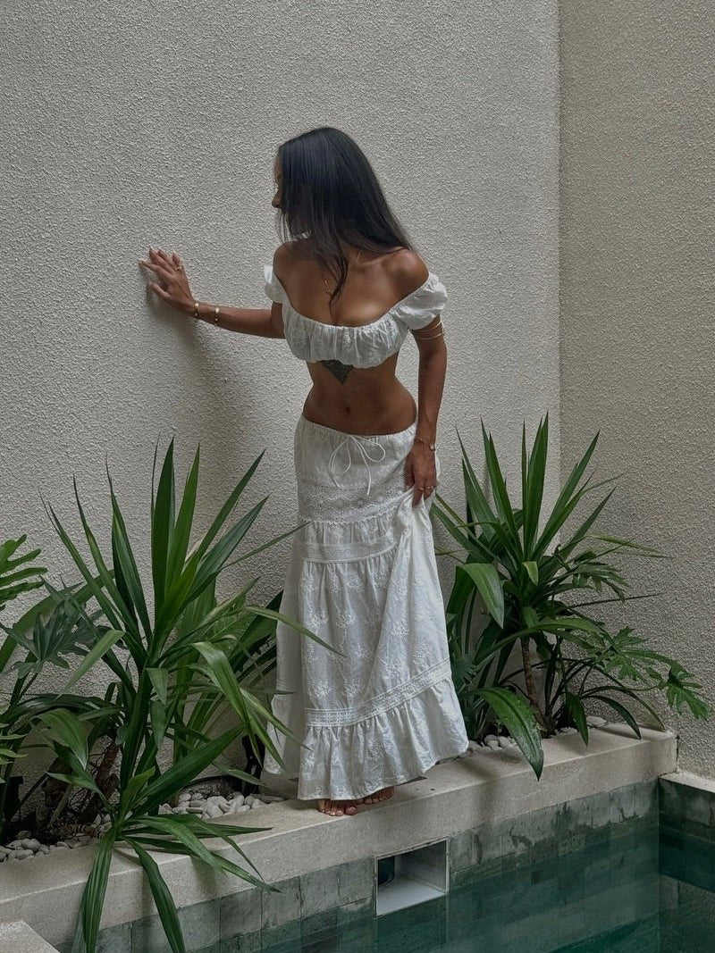 Conjunto bohemio de top corto y falda larga Margot