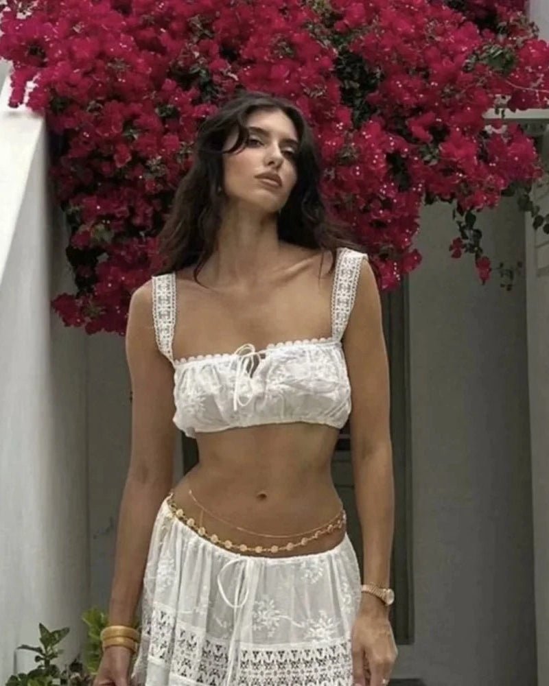 Conjunto bohemio de top corto y falda larga Margot