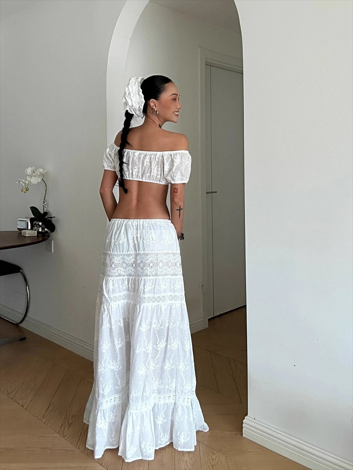 Conjunto bohemio de top corto y falda larga Margot
