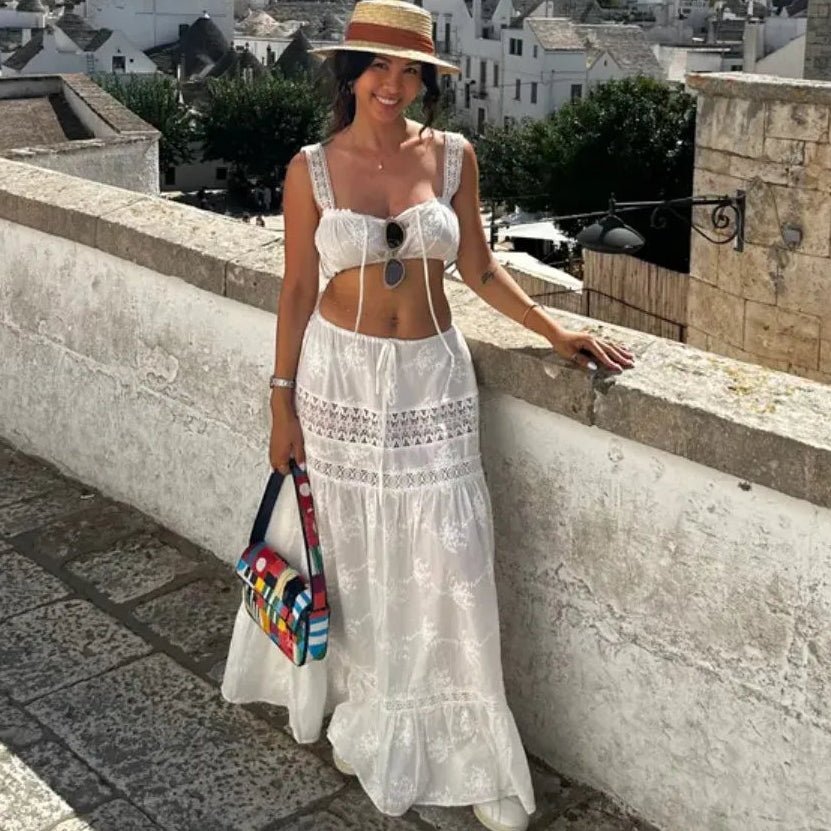 Conjunto bohemio de top corto y falda larga Margot