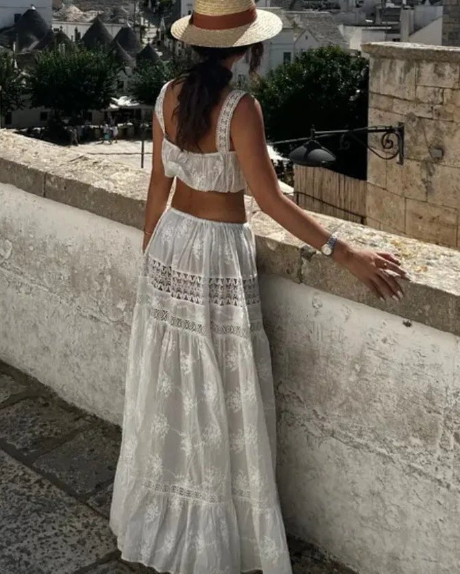 Conjunto bohemio de top corto y falda larga Margot