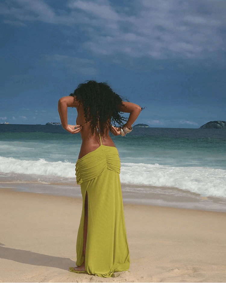 Maxivestido drapeado con espalda descubierta Margot