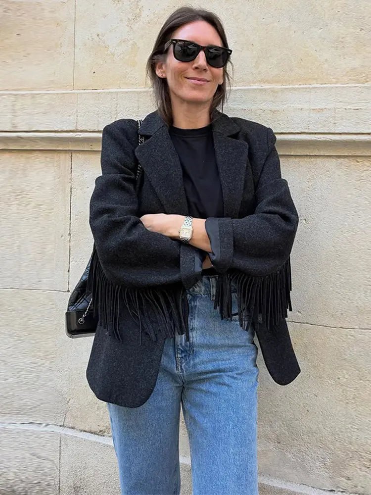 Maria Tassel Trim Bomber Blazer