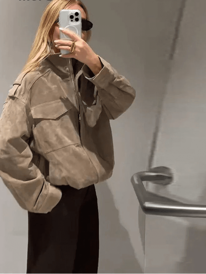 Marianne High Neck Suede Pocket Jacket