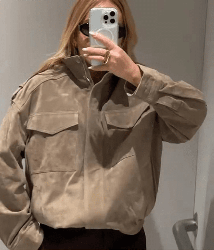 Marianne High Neck Suede Pocket Jacket