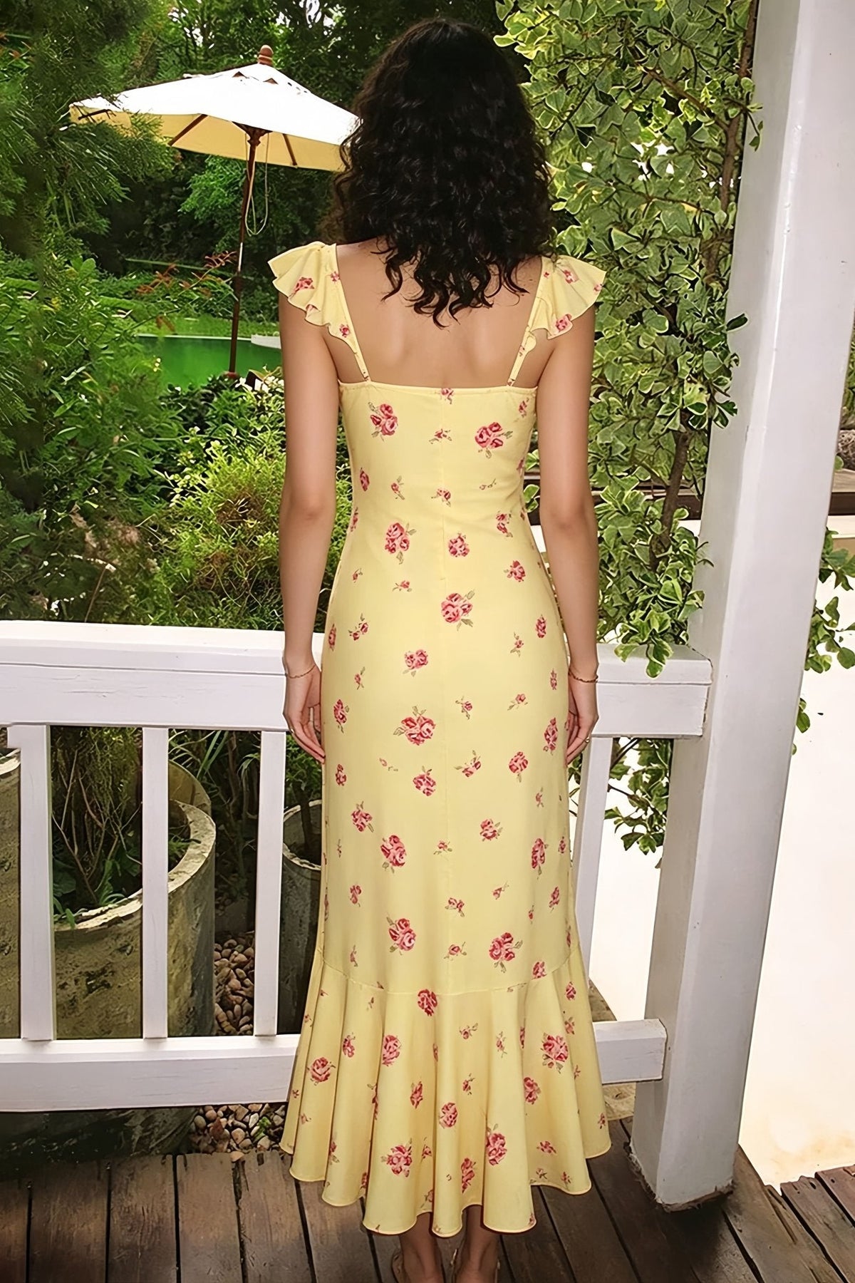 Marigold blomstret slip-midikjole