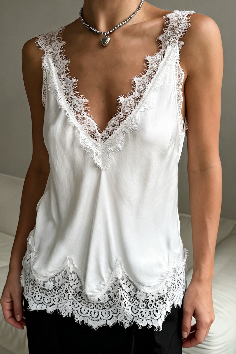 Marisol V-Neck Lace Trim Tank Top