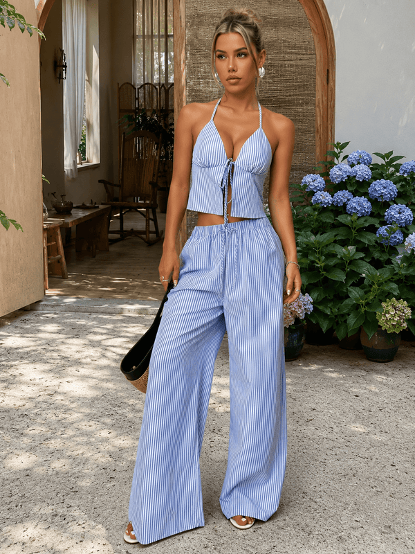 Mary Striped Halter Top Set