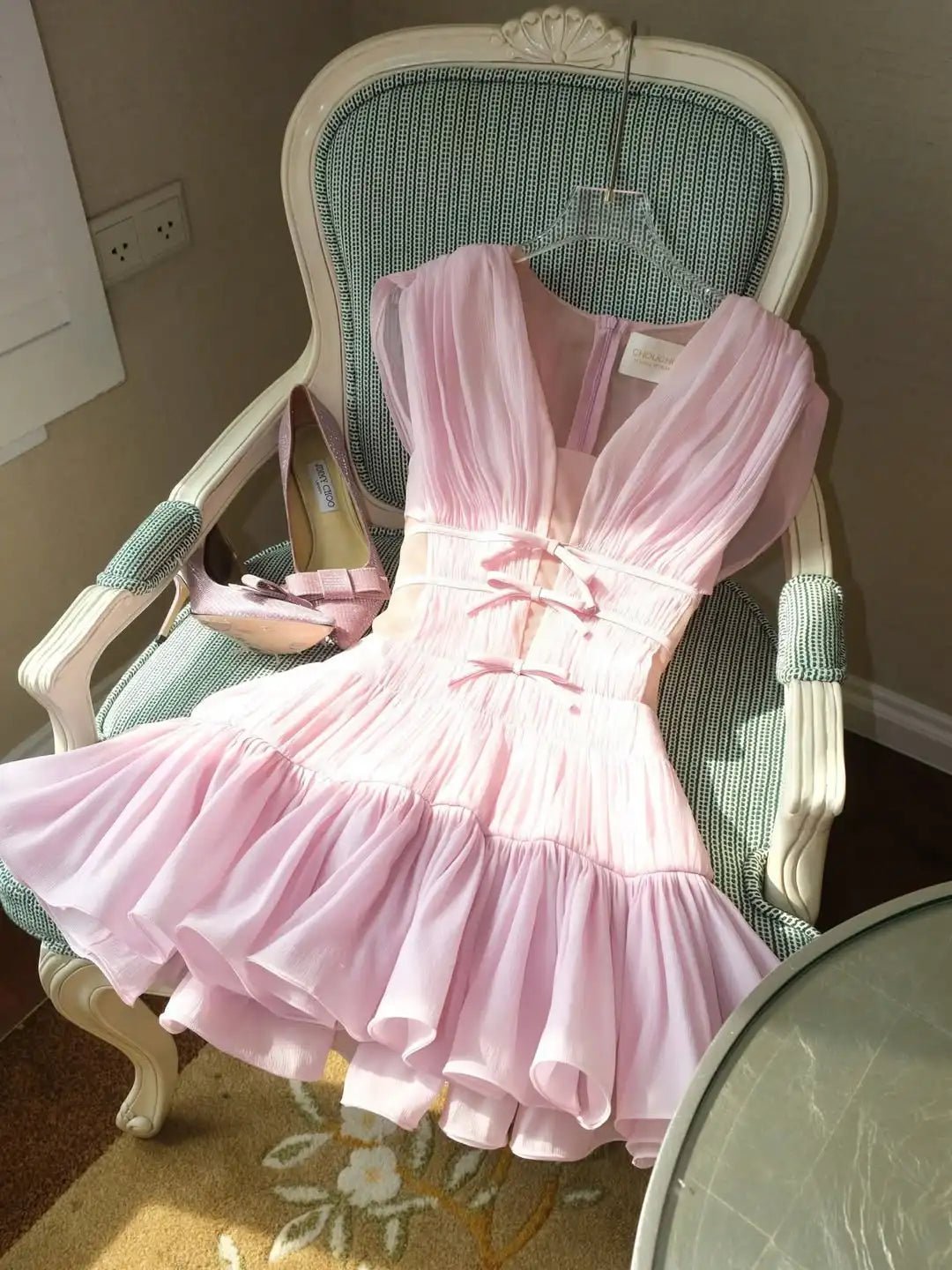 Bianca Ruffled V-Neck Cocktail Dress