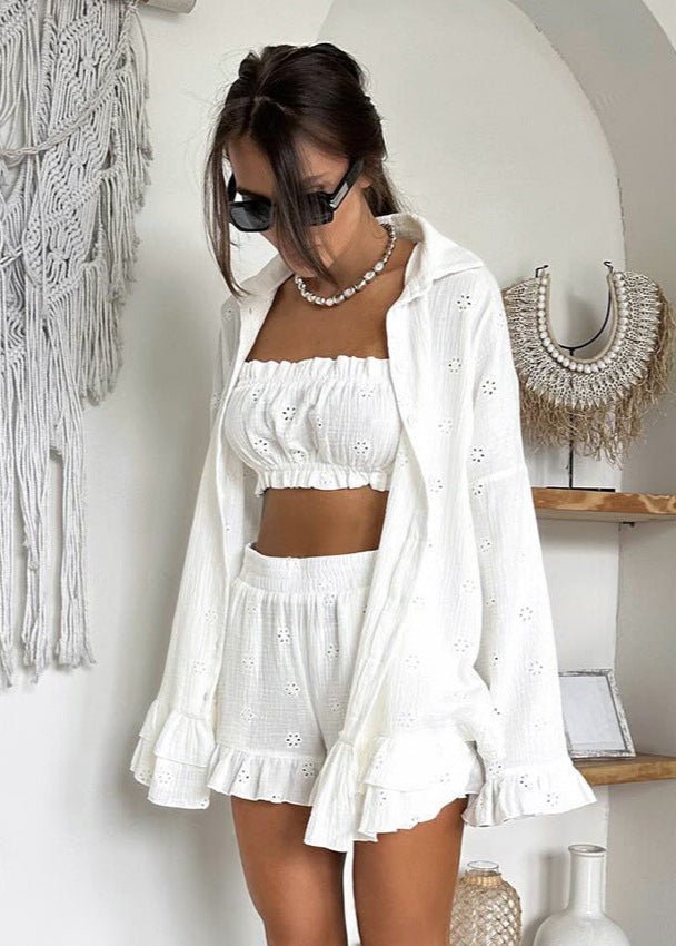 Conjunto Melanie de shorts con volantes y ojales