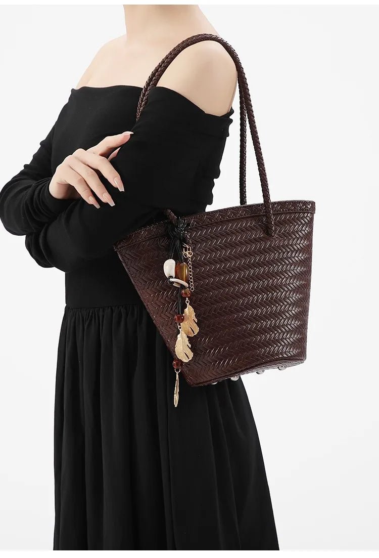 Meryl Woven Bucket Handbag with Pouch