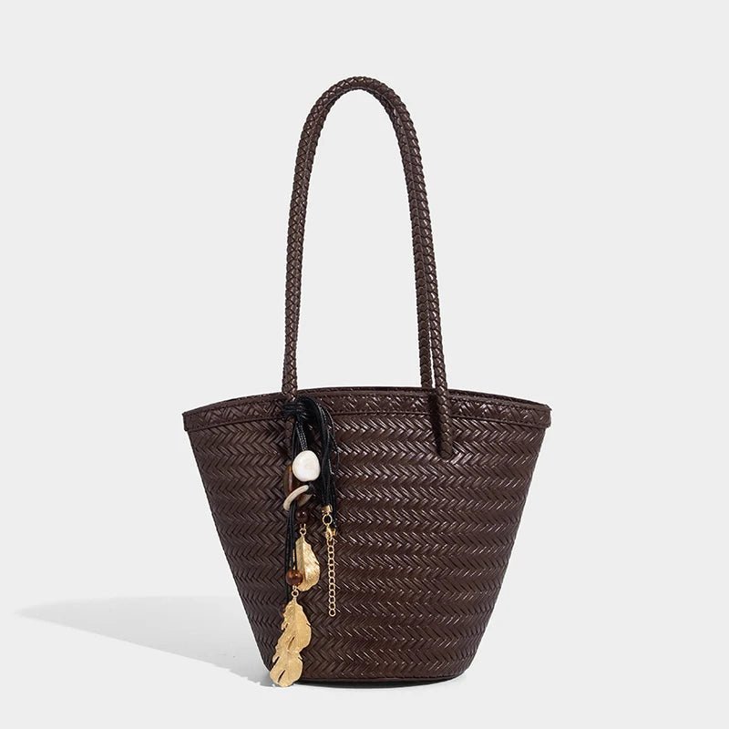 Meryl Woven Bucket Handbag with Pouch