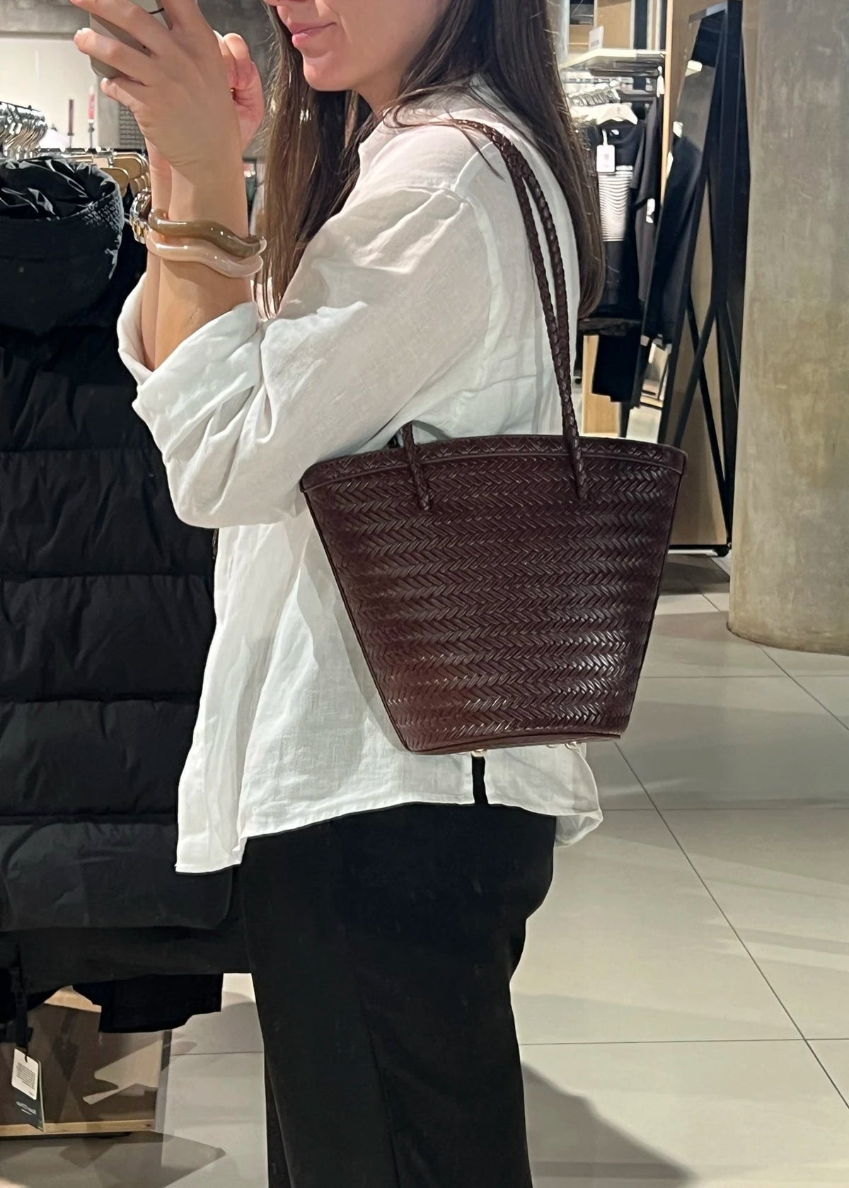 Meryl Woven Bucket Handbag with Pouch