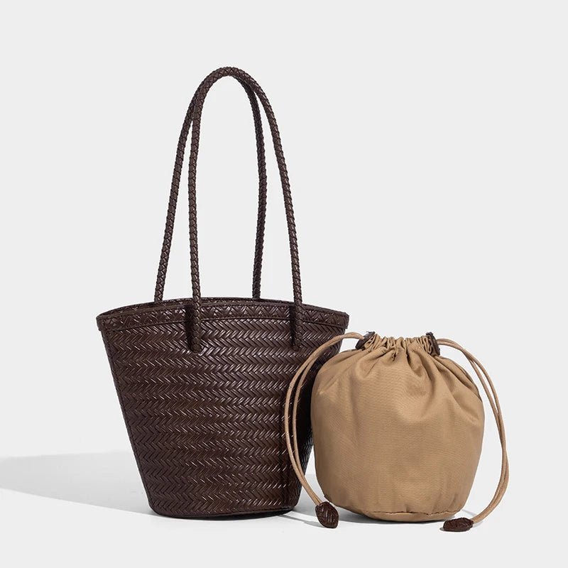 Meryl Woven Bucket Handbag with Pouch