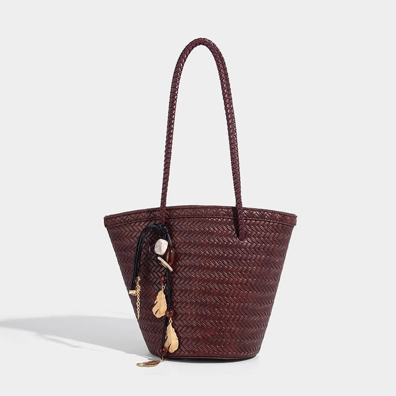 Meryl Woven Bucket Handbag with Pouch