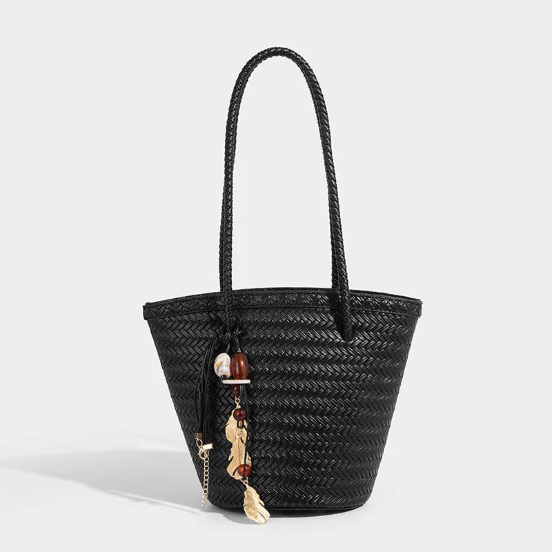 Meryl Woven Bucket Handbag with Pouch
