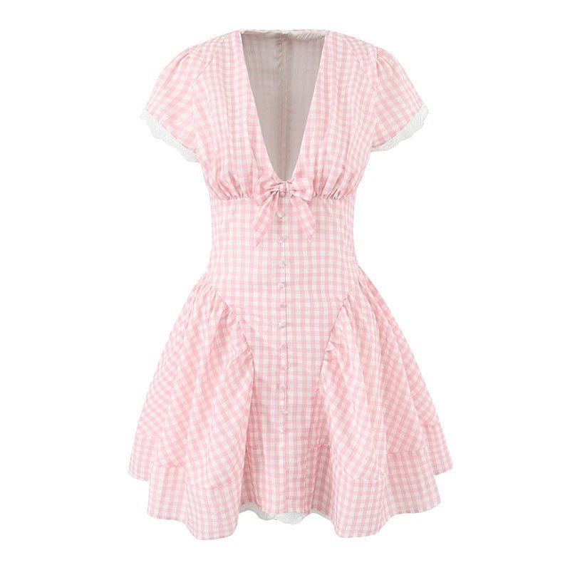 Vestido mini com laço e decote em V Mia