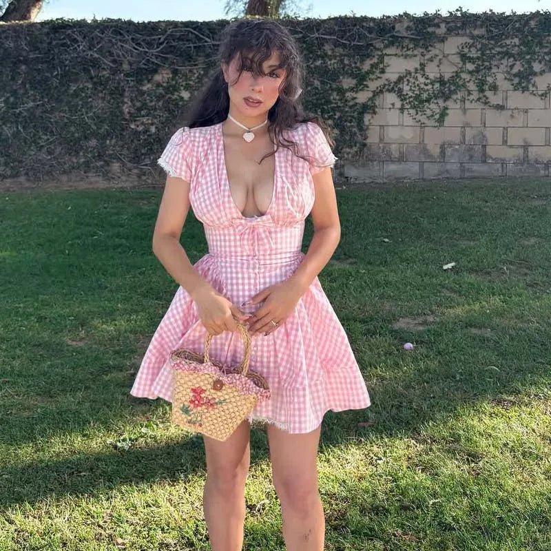 Vestido mini com laço e decote em V Mia