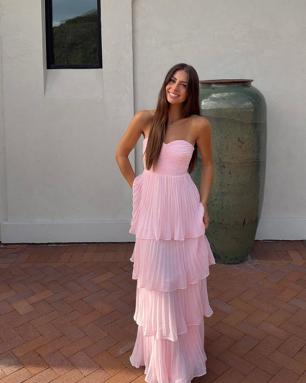 Michelle Strapless Pleated Tiered Maxi Dress