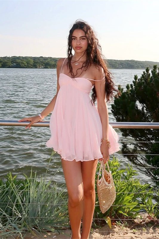 Vestido mini de chiffon com ombros descobertos Mireille
