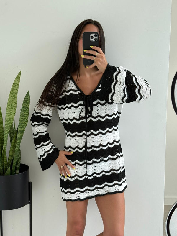 Miriam Crochet Contrast Mini Dress
