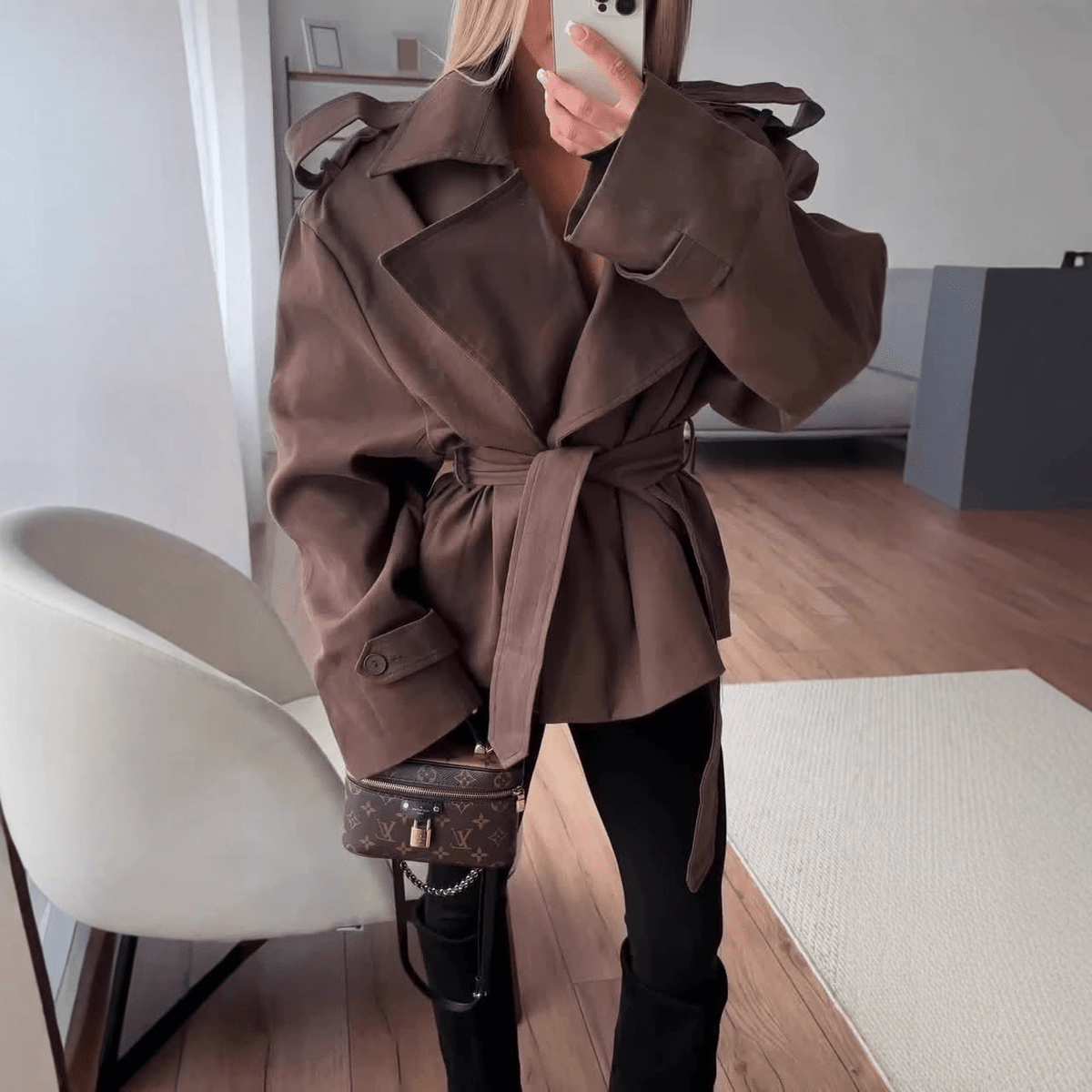 Molly cropped trenchcoat met riem