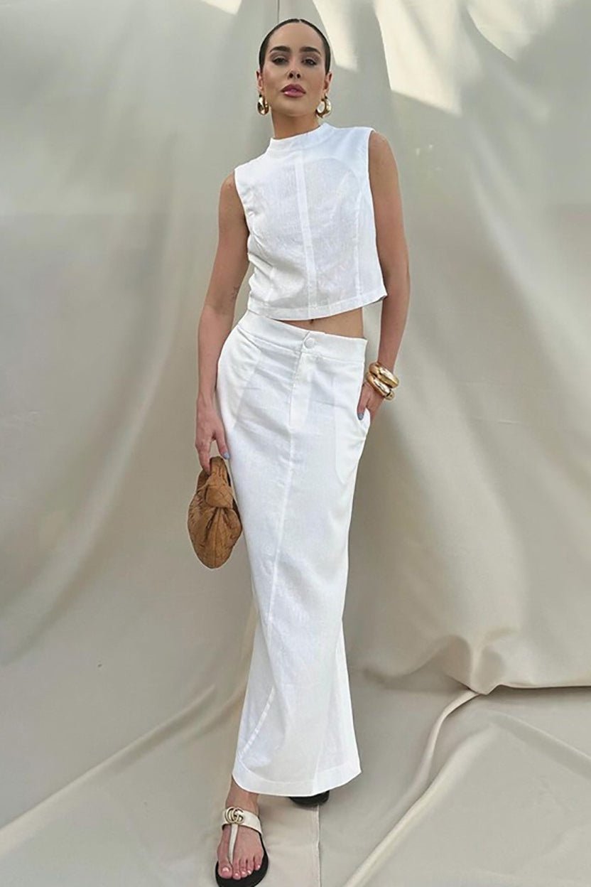 Nala Linen Cotton Sleeveless Slit Set