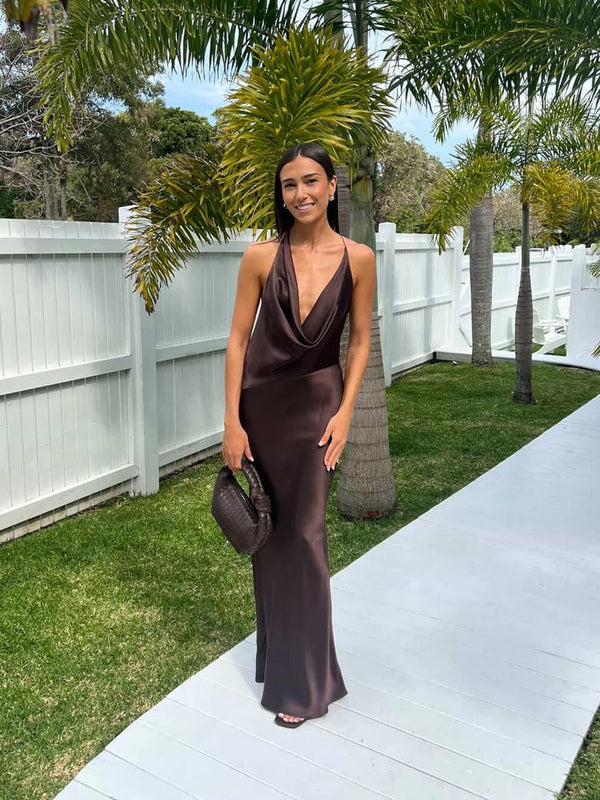 Robe longue marron dos nu Naomi