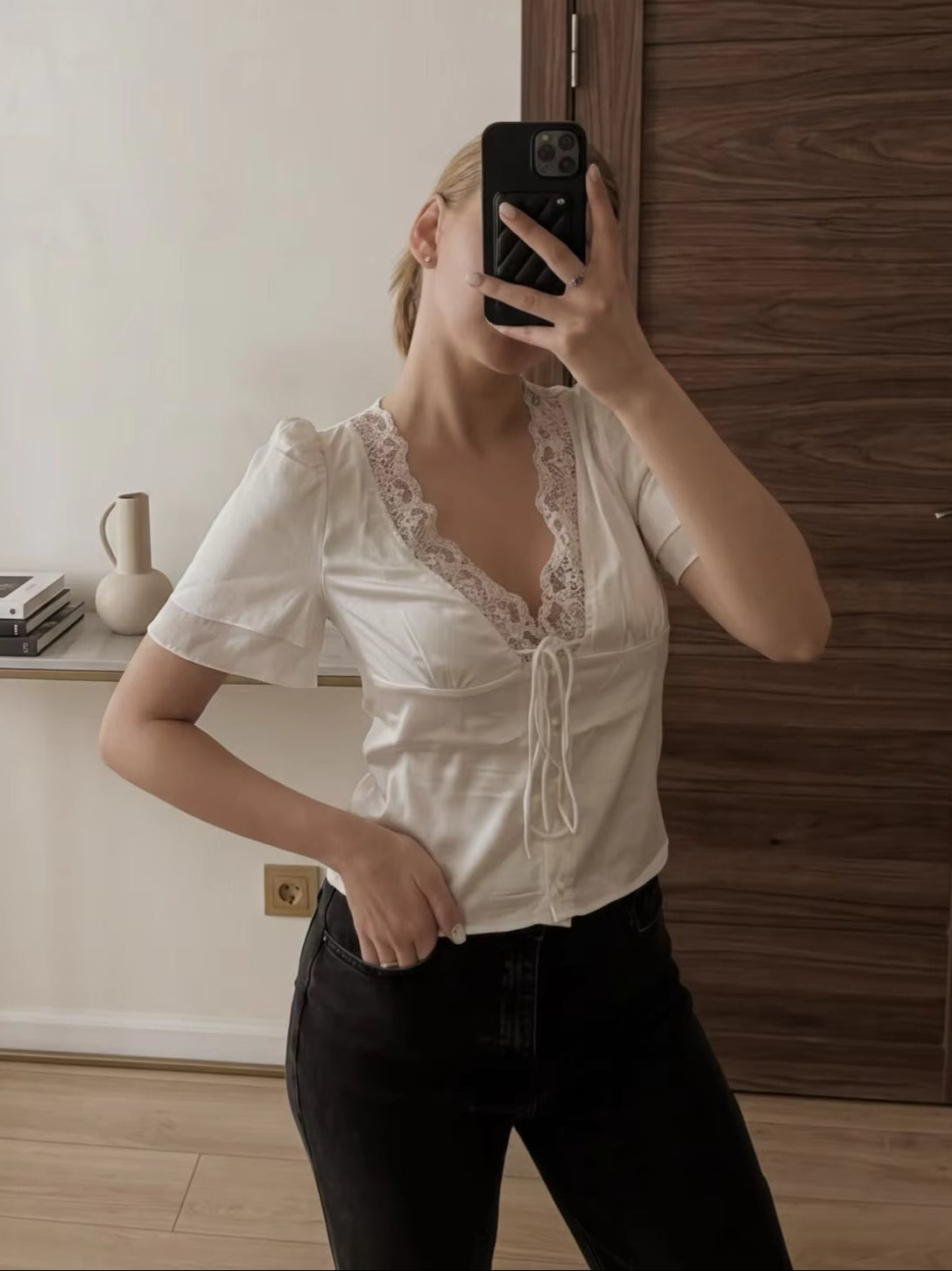 Satijnen kanten blouse Nathalie