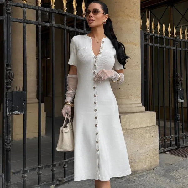 Vestido de malha canelada Nerea com botões à frente