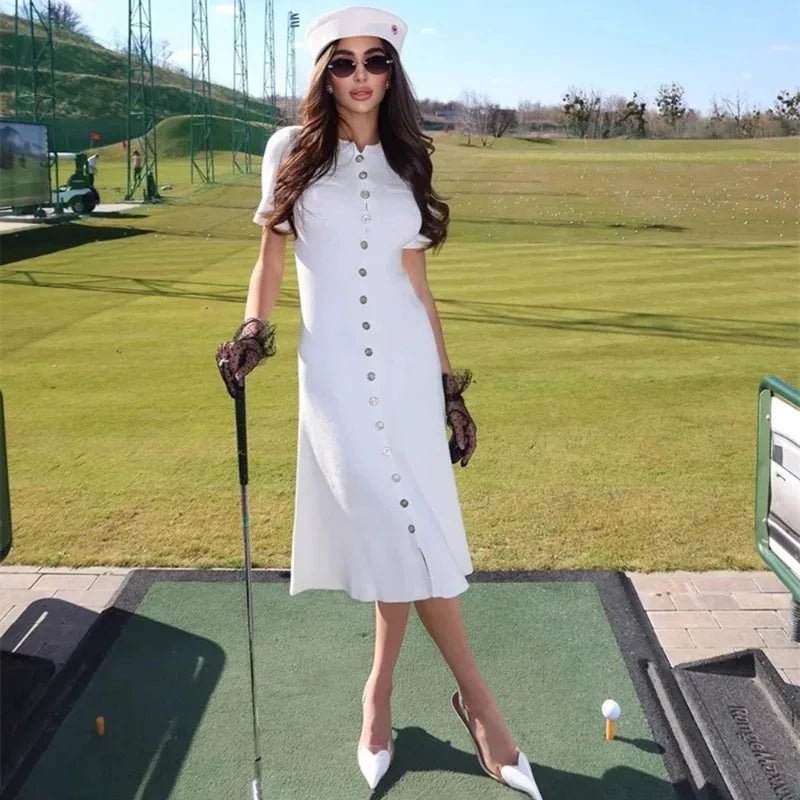 Nerea geripptes Strickkleid mit Knopfleiste