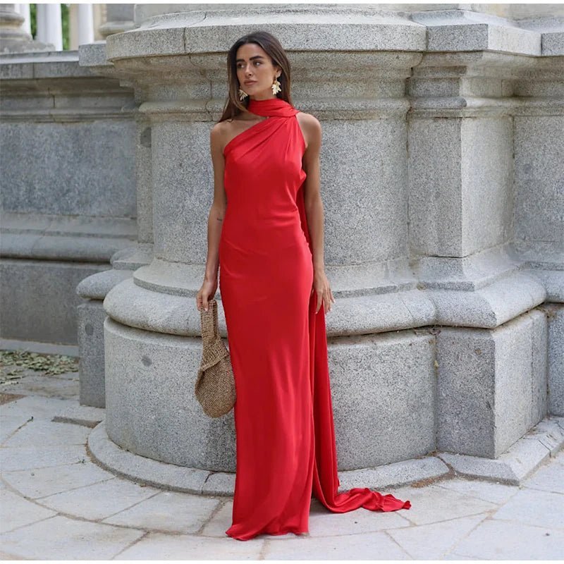 Robe en satin dos nu à col licou Noor