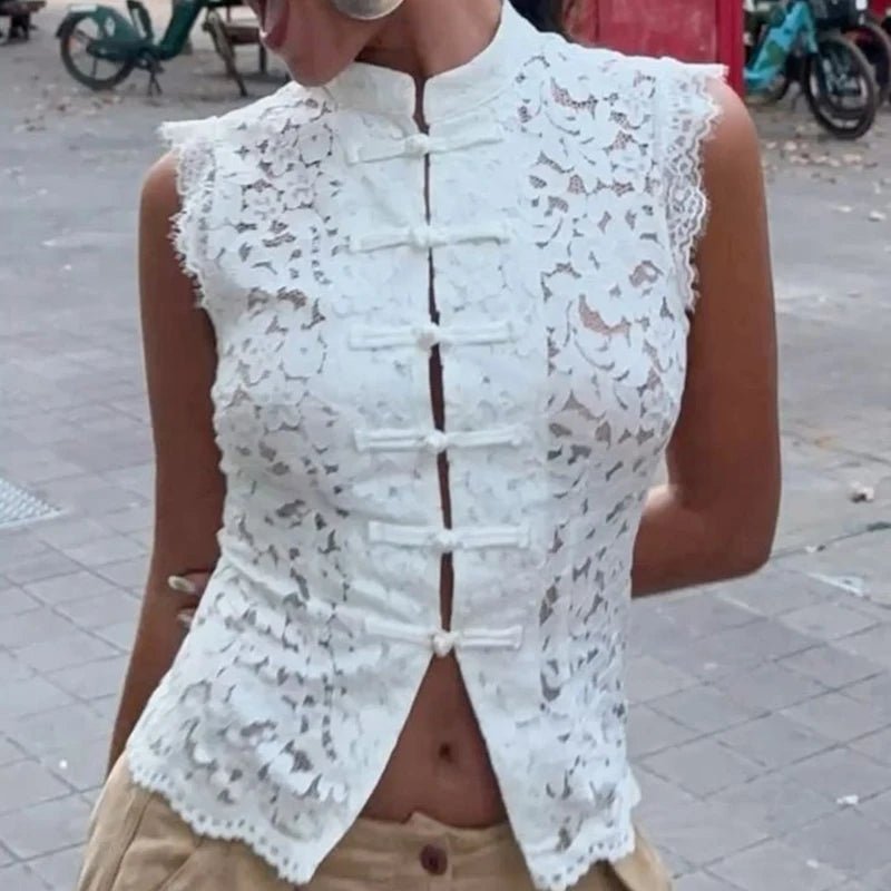 Odessa ermeløs blondetopp