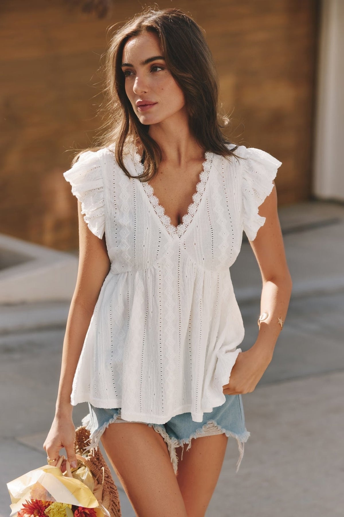 Blouse Odette à col V volanté