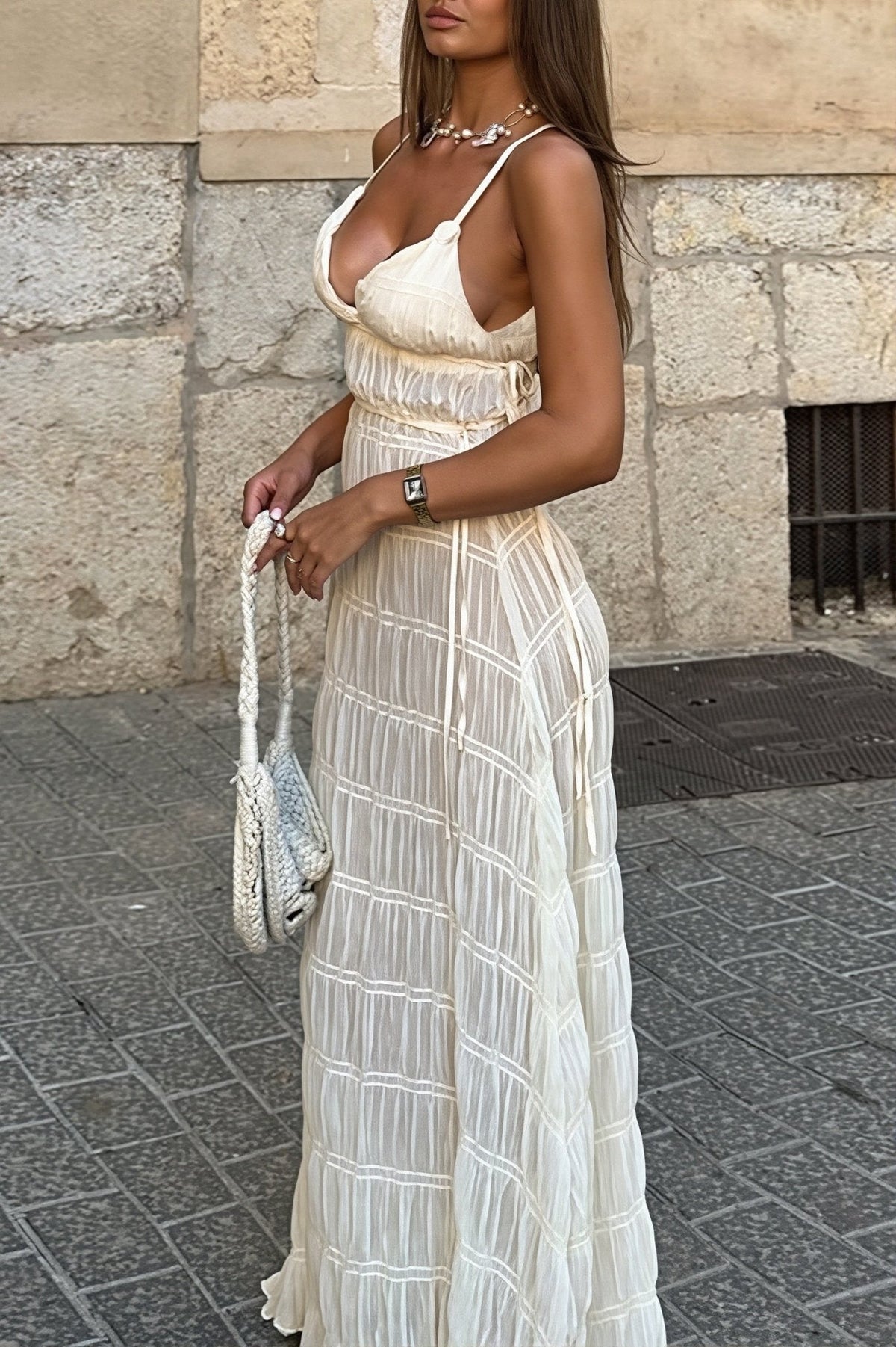 Vestido largo de punto acanalado Olivia