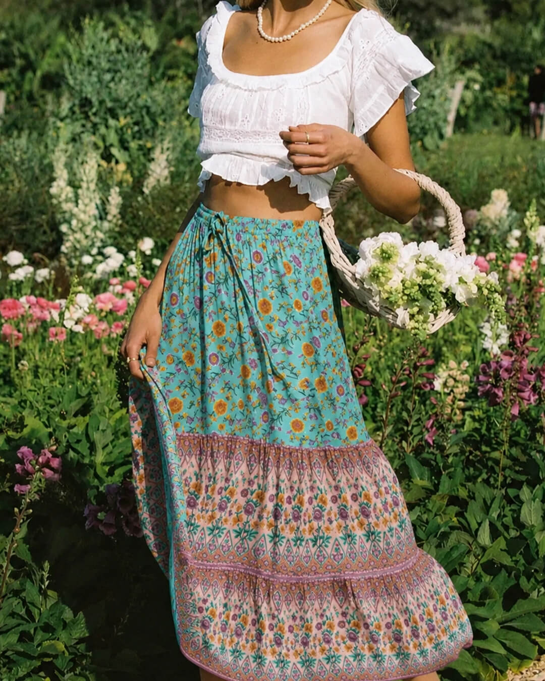 Ottavia boho-strandskørt med blomstermønster